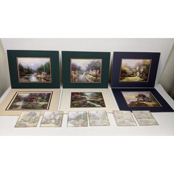 Vintage Thomas Kinkade 1999 Matted Photographs Lot of 6 With COA 11x14